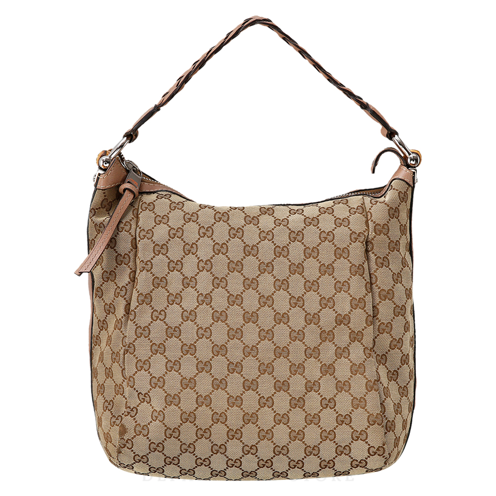 GUCCI(USED)구찌 뱀부 핸들 자가드 숄더백