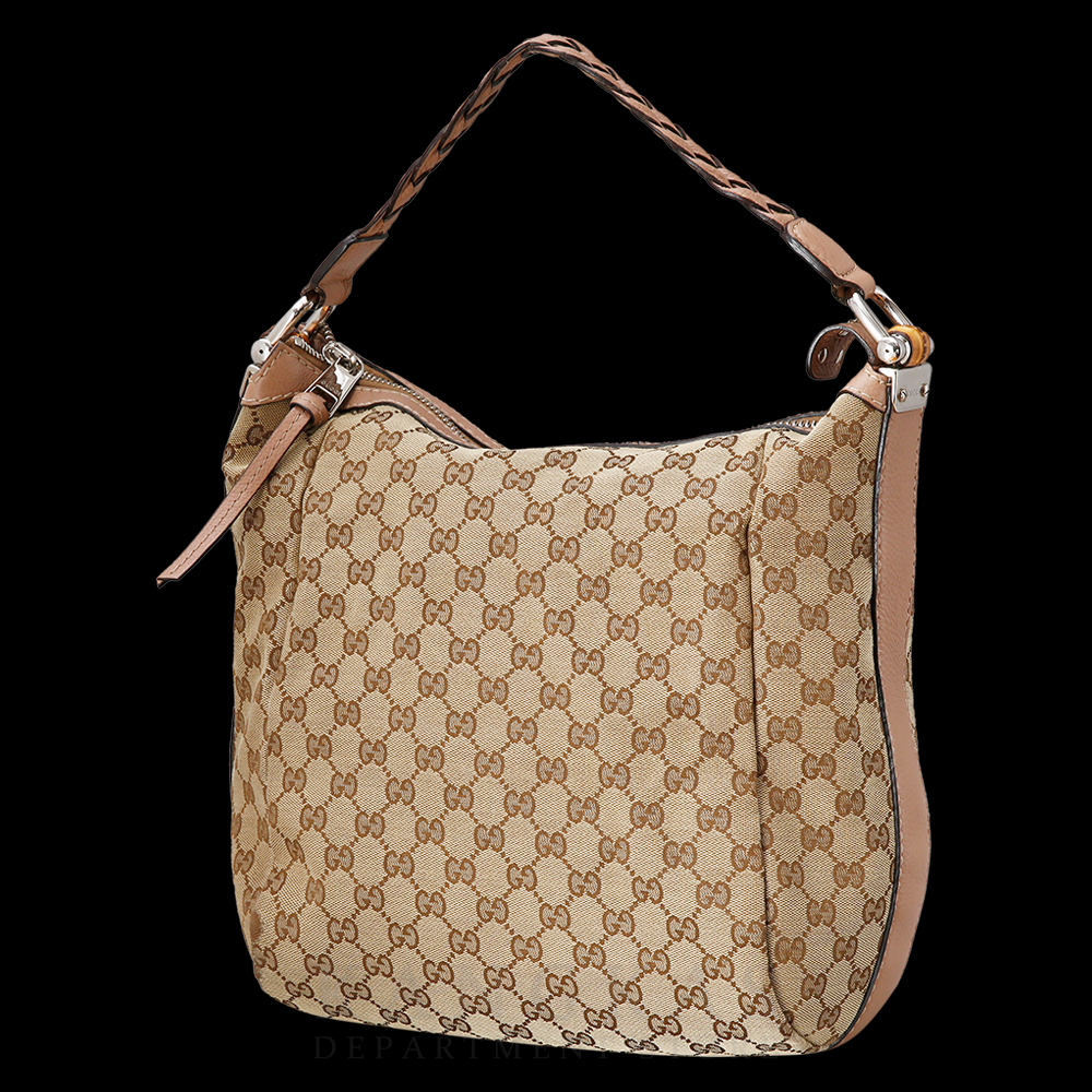 GUCCI(USED)구찌 뱀부 핸들 자가드 숄더백