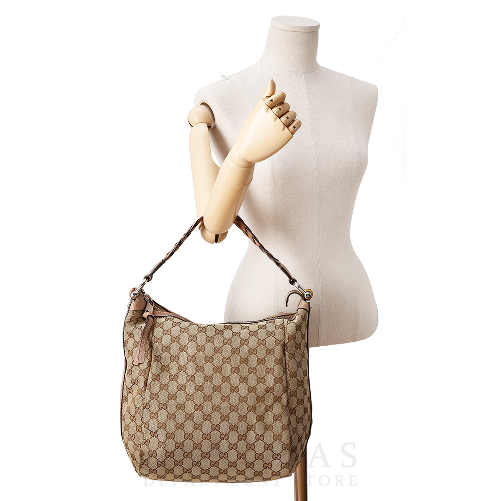 GUCCI(USED)구찌 뱀부 핸들 자가드 숄더백