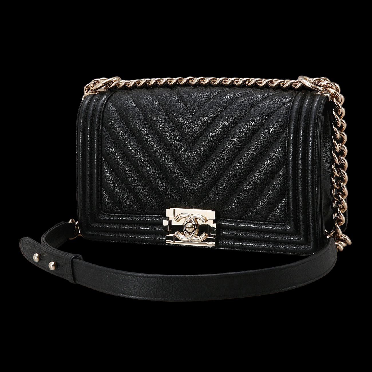 CHANEL(USED)샤넬 캐비어 보이샤넬 쉐브론 미듐