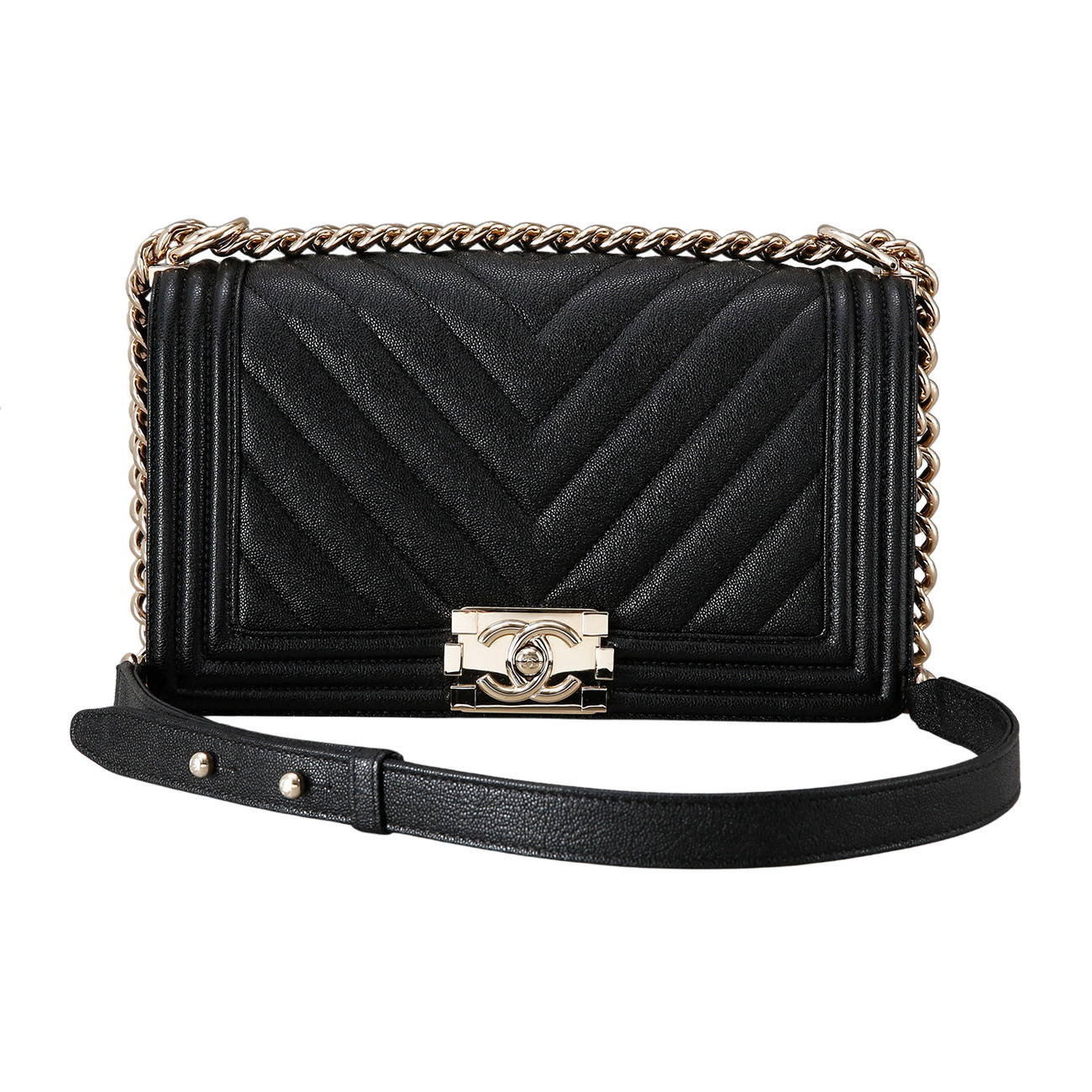 CHANEL(USED)샤넬 캐비어 보이샤넬 쉐브론 미듐