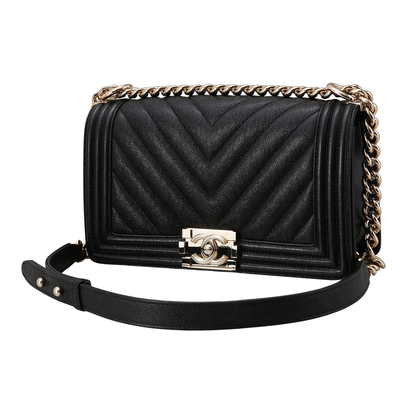 CHANEL(USED)샤넬 캐비어 보이샤넬 쉐브론 미듐