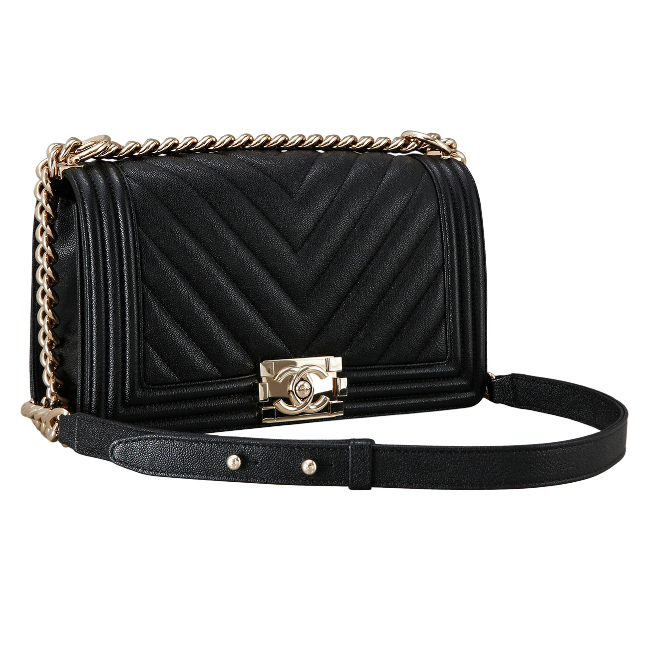 CHANEL(USED)샤넬 캐비어 보이샤넬 쉐브론 미듐