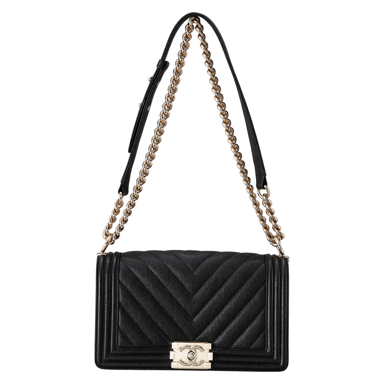 CHANEL(USED)샤넬 캐비어 보이샤넬 쉐브론 미듐