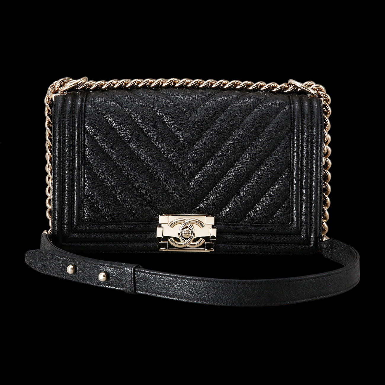 CHANEL(USED)샤넬 캐비어 보이샤넬 쉐브론 미듐