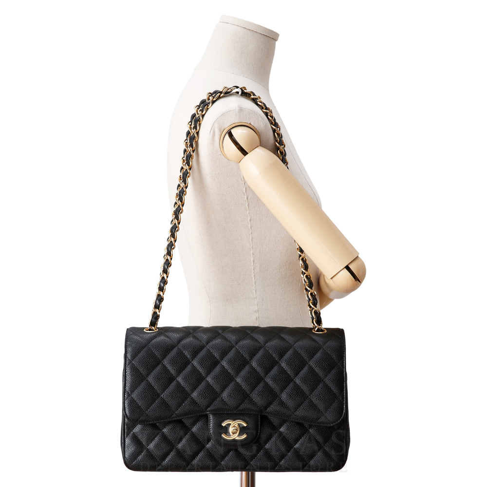 CHANEL(USED)샤넬 클래식 캐비어 점보 금장