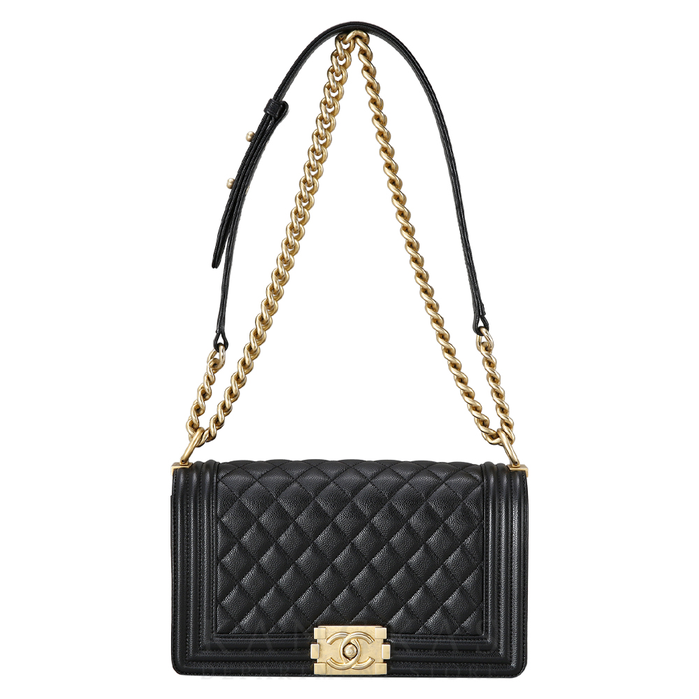 CHANEL(USED)샤넬 보이샤넬 캐비어 미듐 금장
