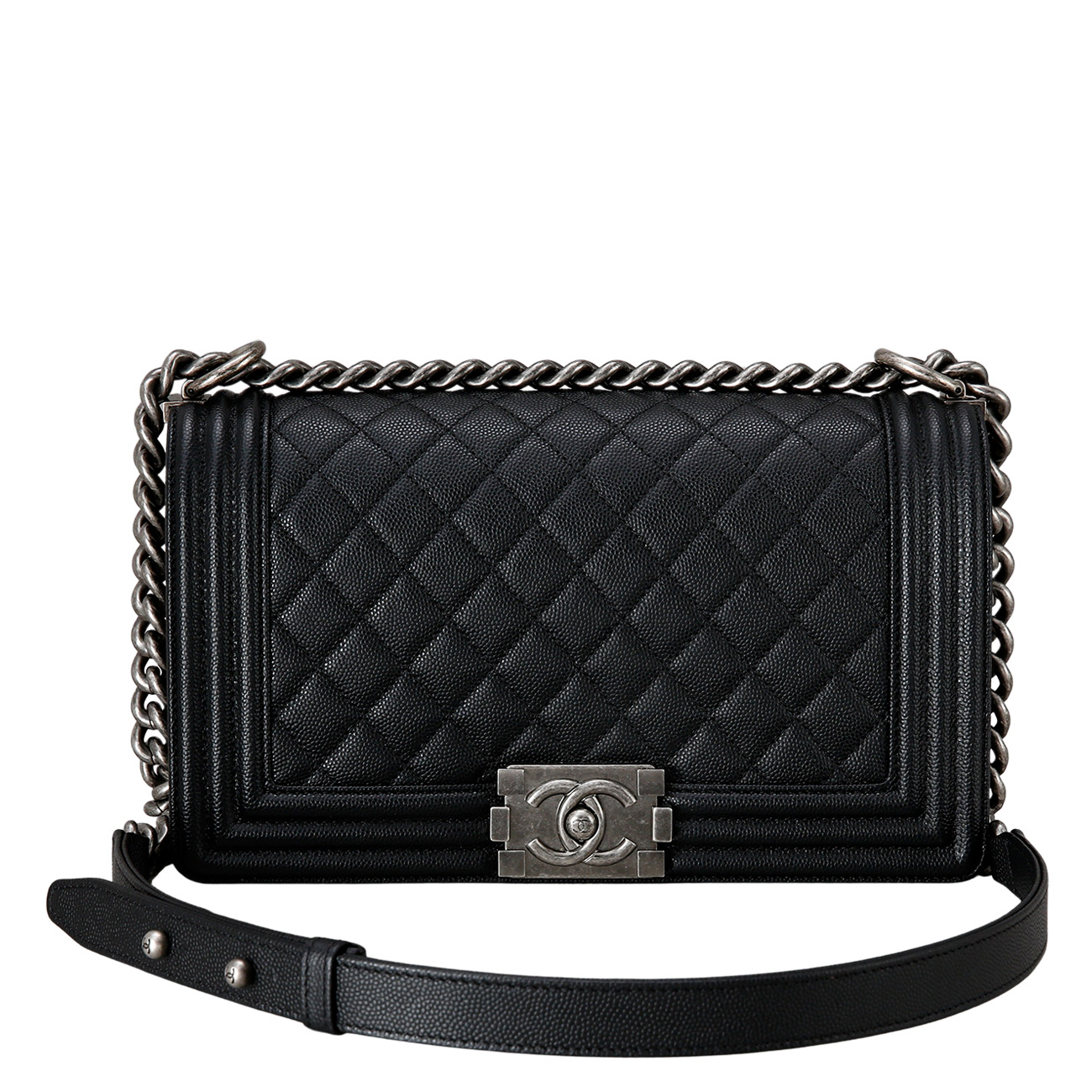CHANEL(USED)샤넬 보이샤넬 캐비어 미듐 은장