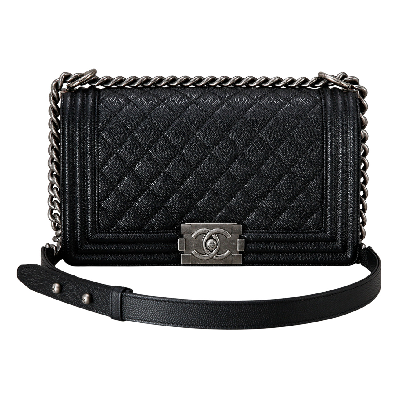 CHANEL(USED)샤넬 보이샤넬 캐비어 미듐 은장