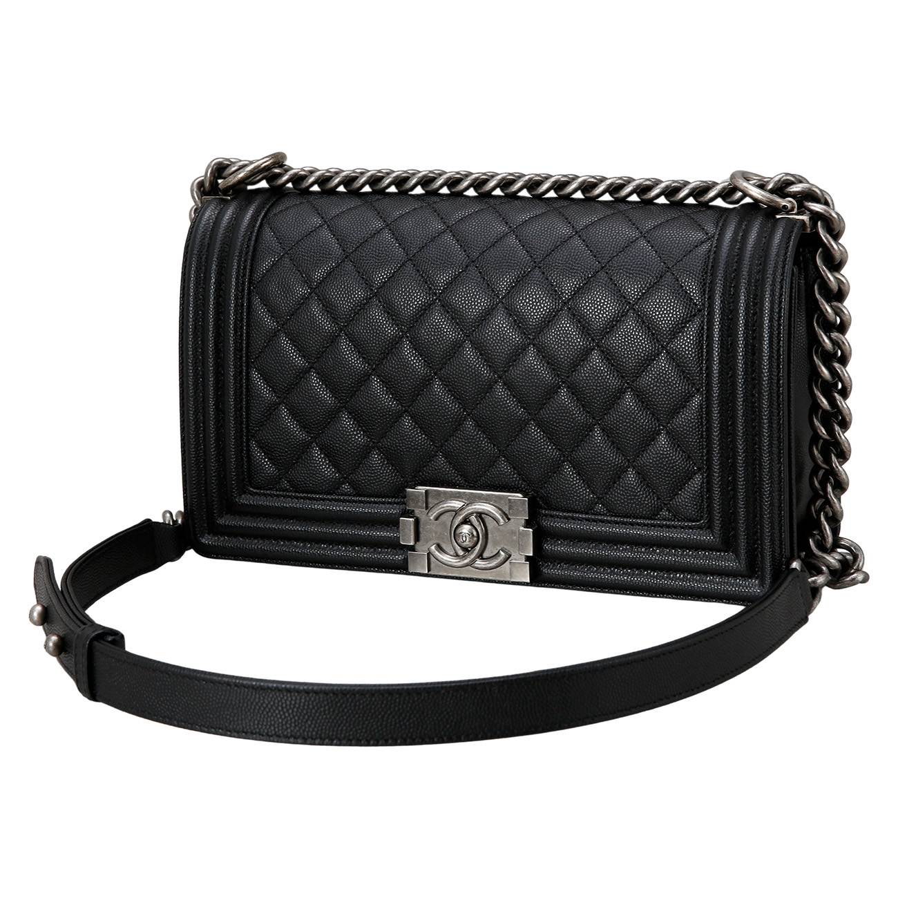CHANEL(USED)샤넬 보이샤넬 캐비어 미듐 은장