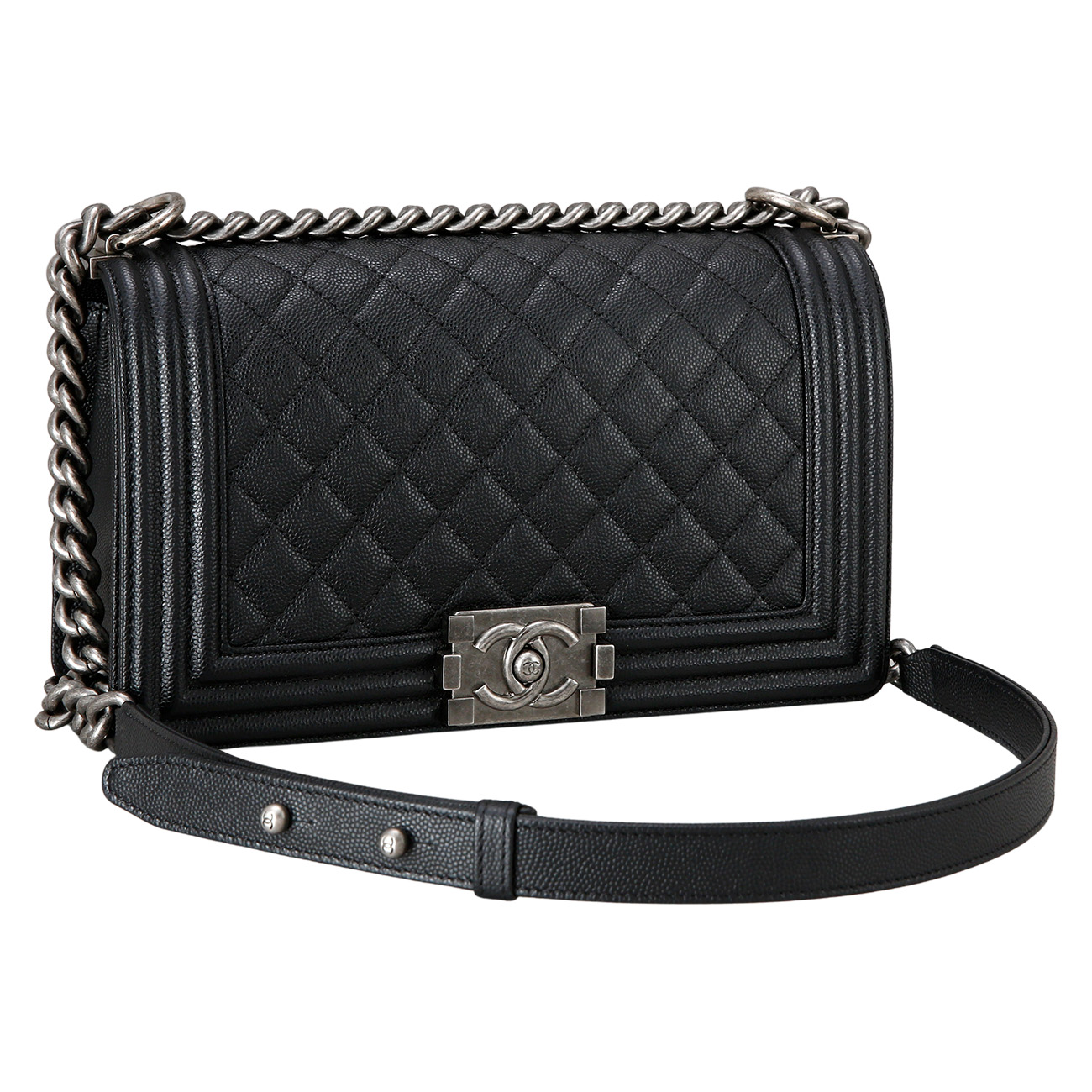 CHANEL(USED)샤넬 보이샤넬 캐비어 미듐 은장