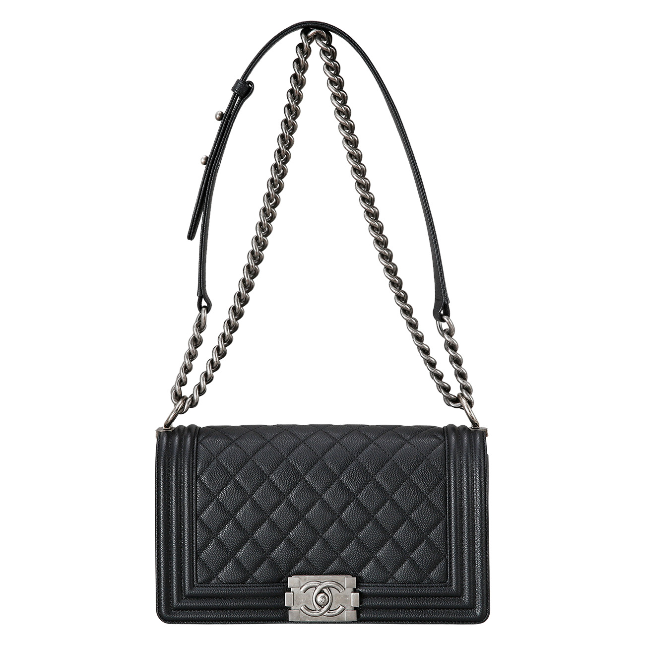 CHANEL(USED)샤넬 보이샤넬 캐비어 미듐 은장