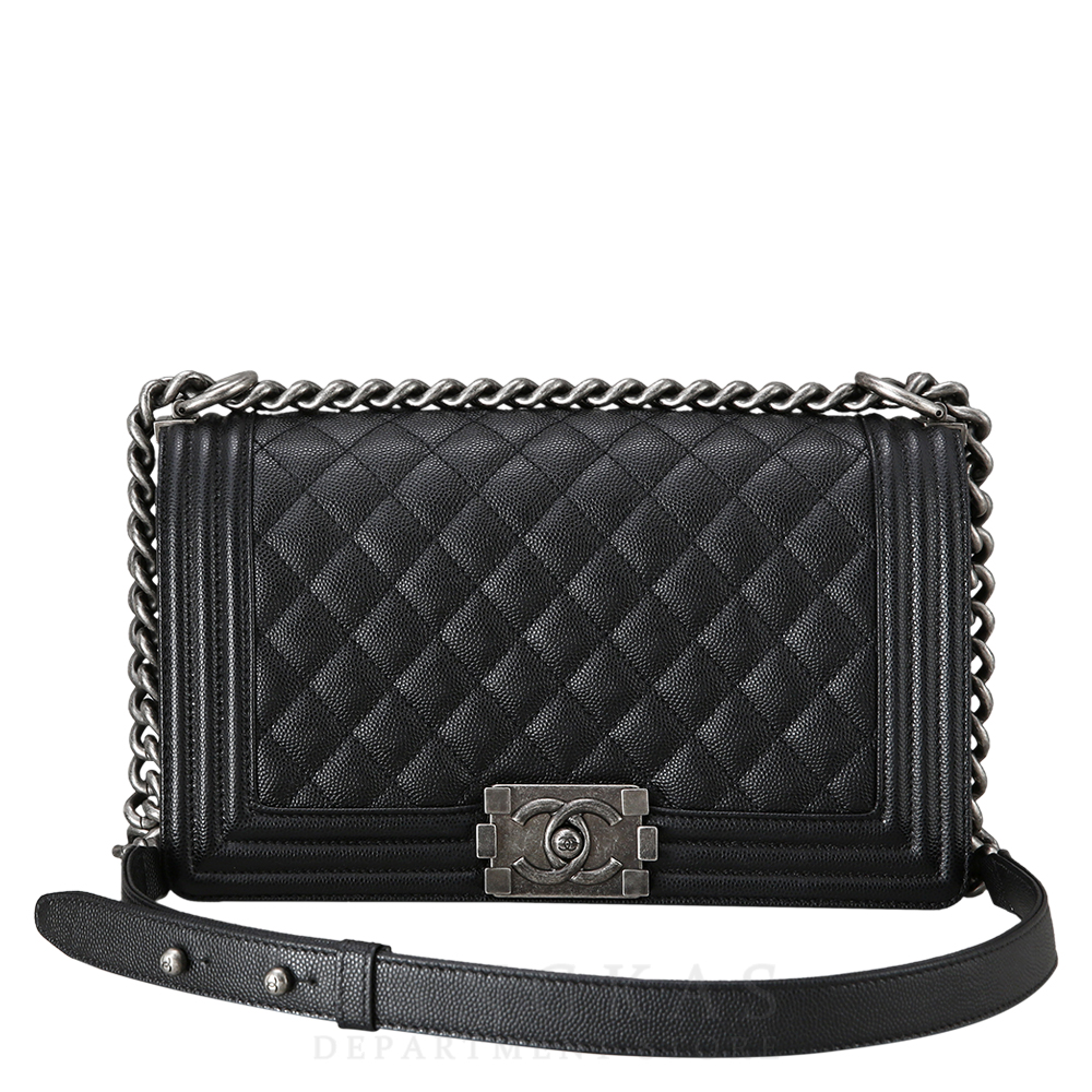 CHANEL(USED)샤넬 보이샤넬 캐비어 미듐 은장