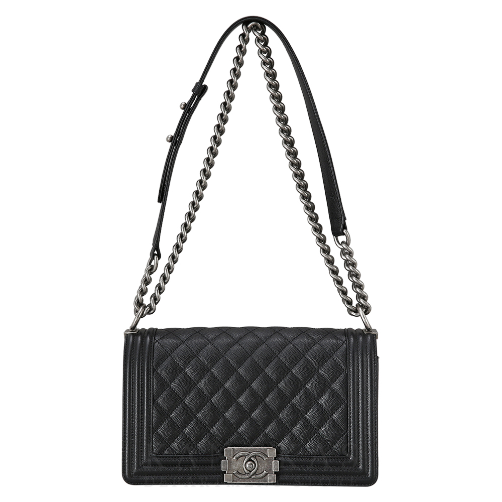 CHANEL(USED)샤넬 보이샤넬 캐비어 미듐 은장