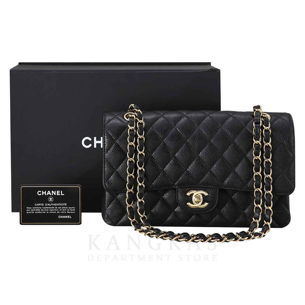 CHANEL(USED)샤넬 클래식 캐비어 미듐 금장
