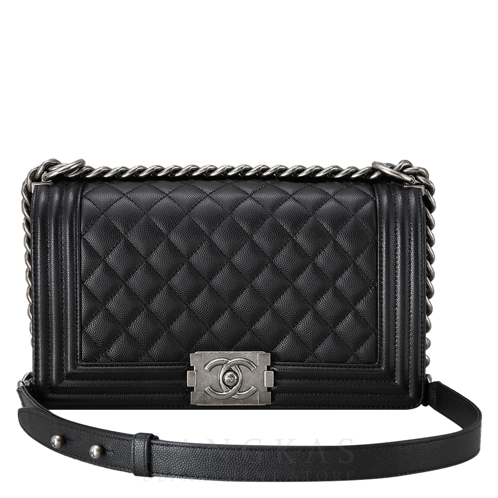 CHANEL(USED)샤넬 보이샤넬 캐비어 미듐 은장