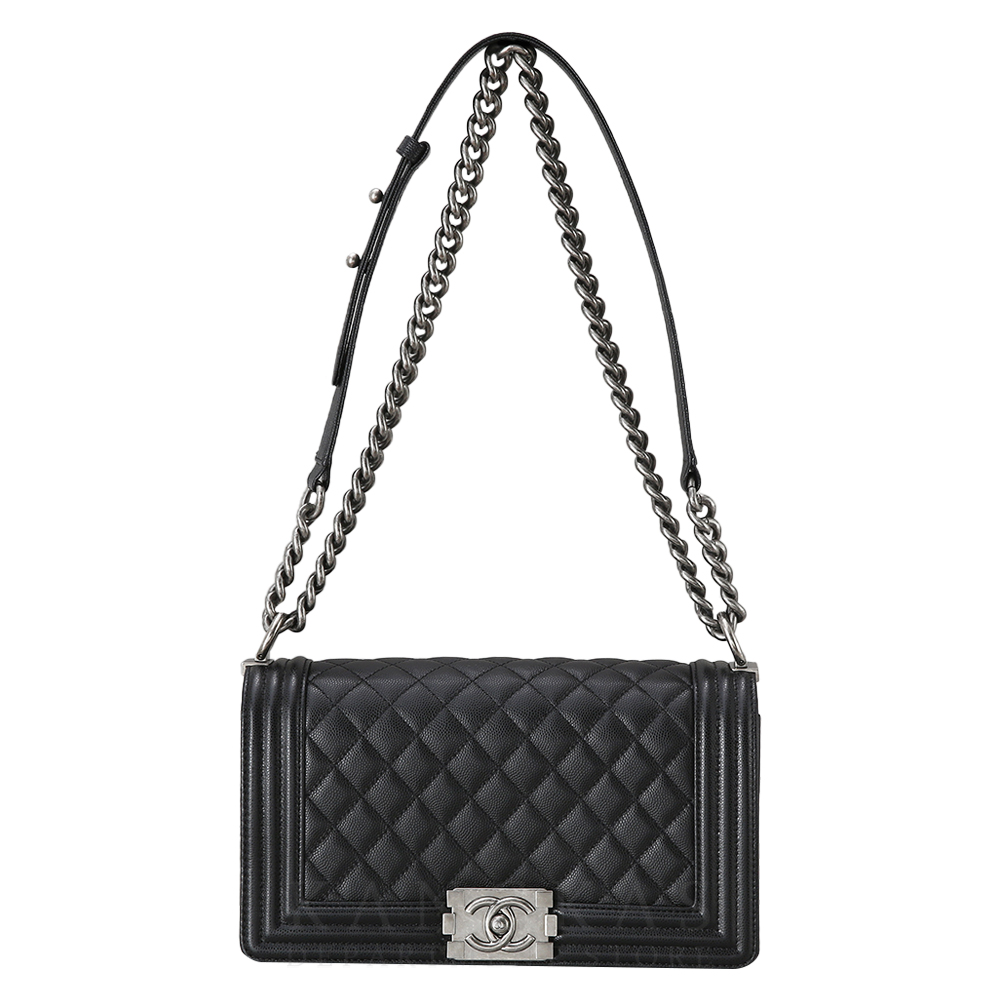 CHANEL(USED)샤넬 보이샤넬 캐비어 미듐 은장
