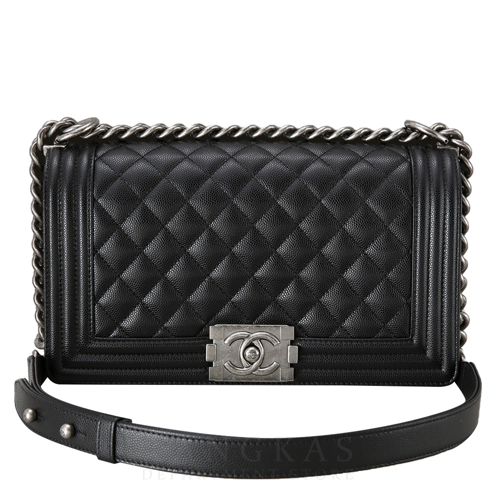 CHANEL(USED)샤넬 보이샤넬 캐비어 미듐 은장