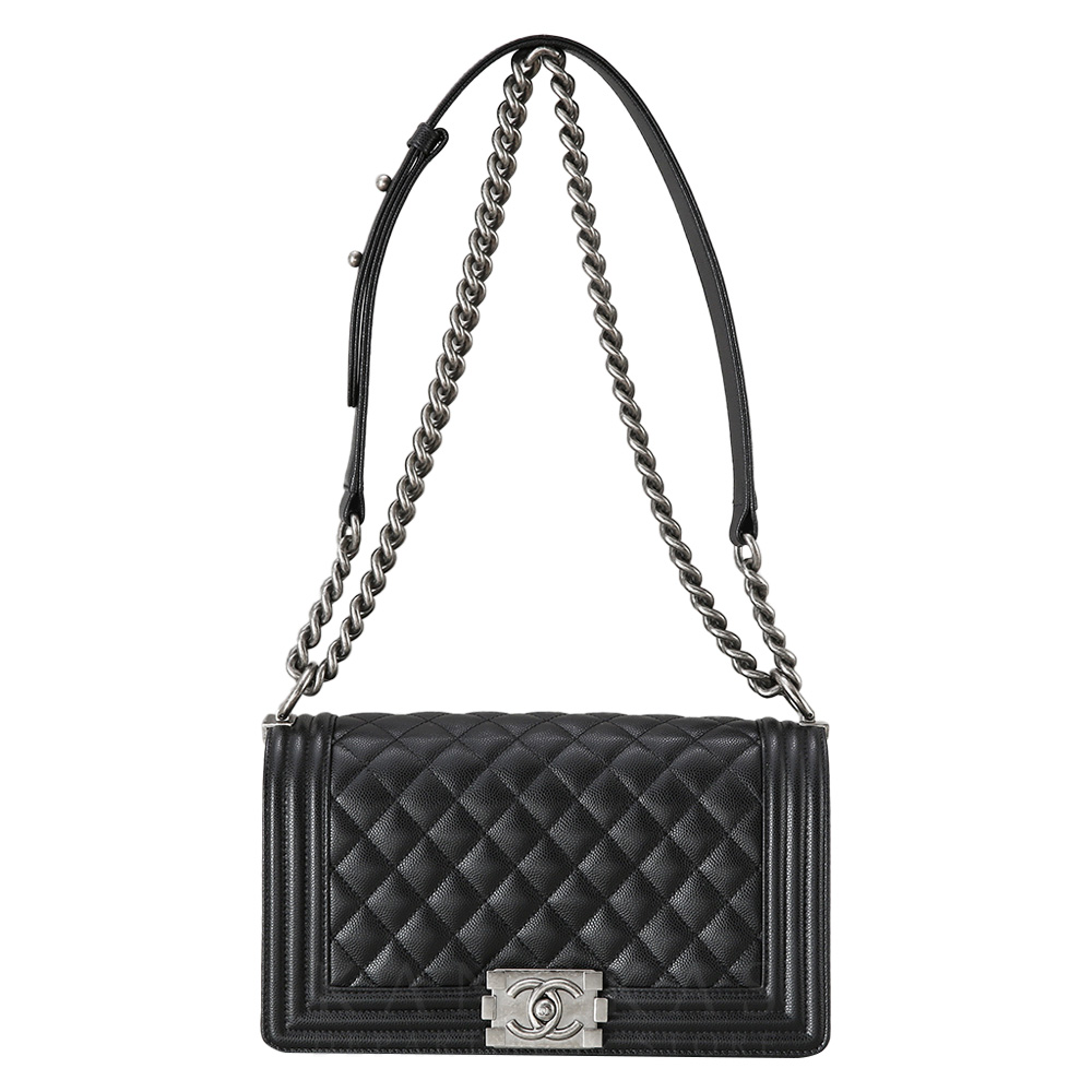 CHANEL(USED)샤넬 보이샤넬 캐비어 미듐 은장
