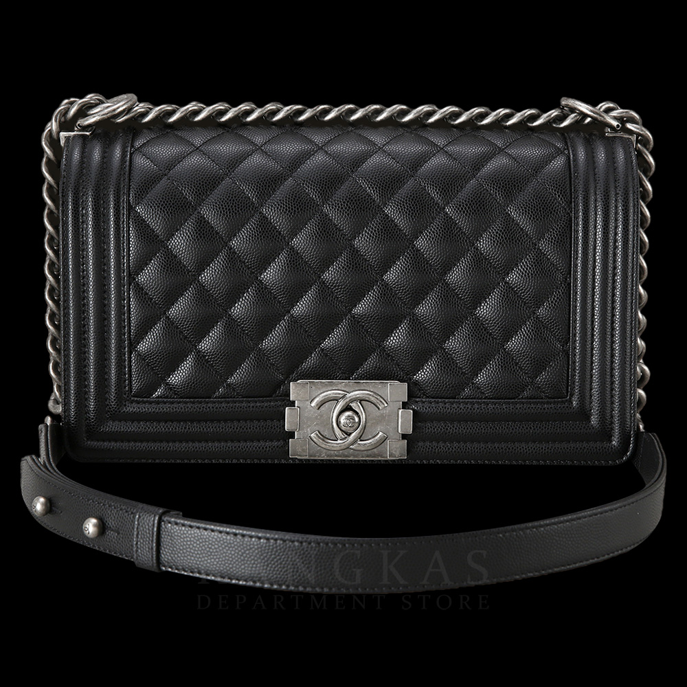 CHANEL(USED)샤넬 보이샤넬 캐비어 미듐 은장