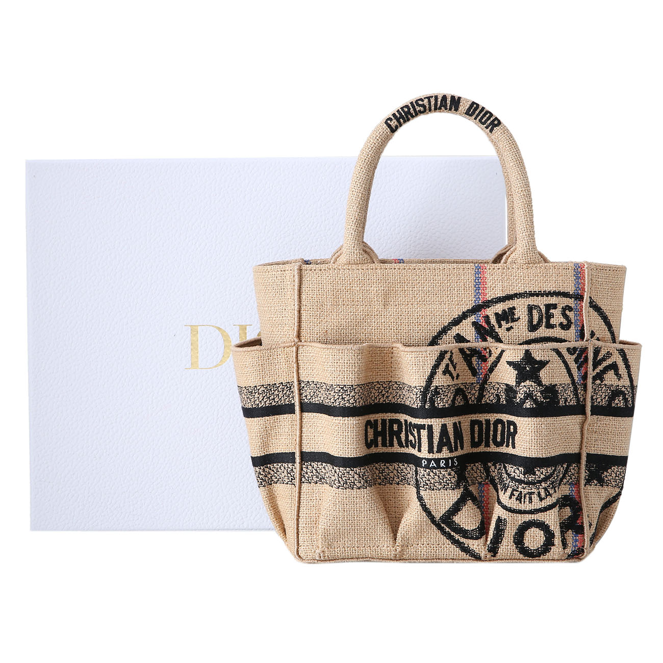 CHRISTIAN DIOR(USED)크리스찬디올 자수 주트 캔버스 스몰 캐서린 카바백