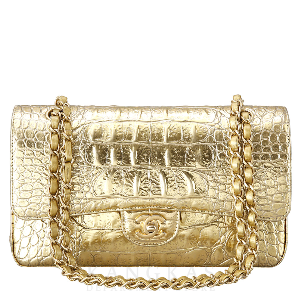 CHANEL(USED)샤넬 골드 크로커다일 클래식 미듐 플랩백