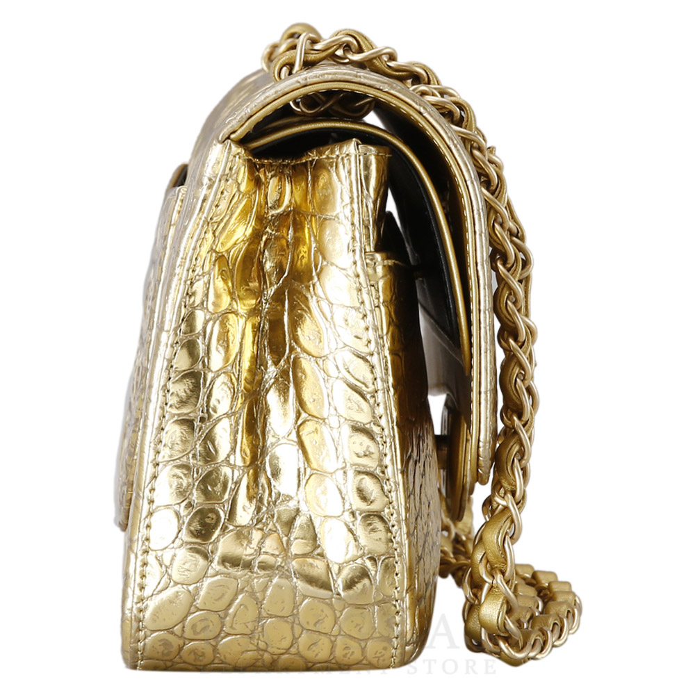 CHANEL(USED)샤넬 골드 크로커다일 클래식 미듐 플랩백