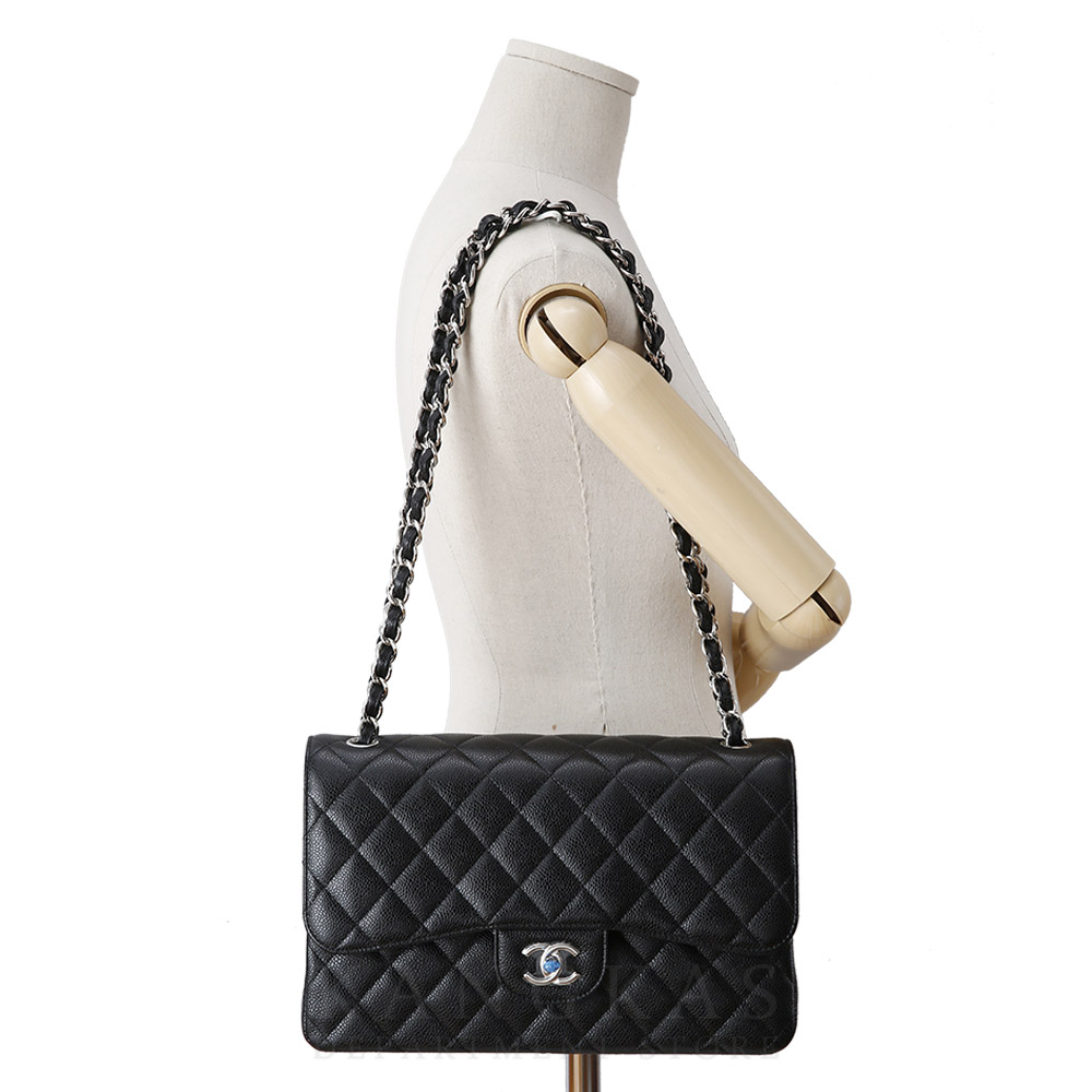 CHANEL(USED)샤넬 클래식 캐비어 점보 블랙 은장