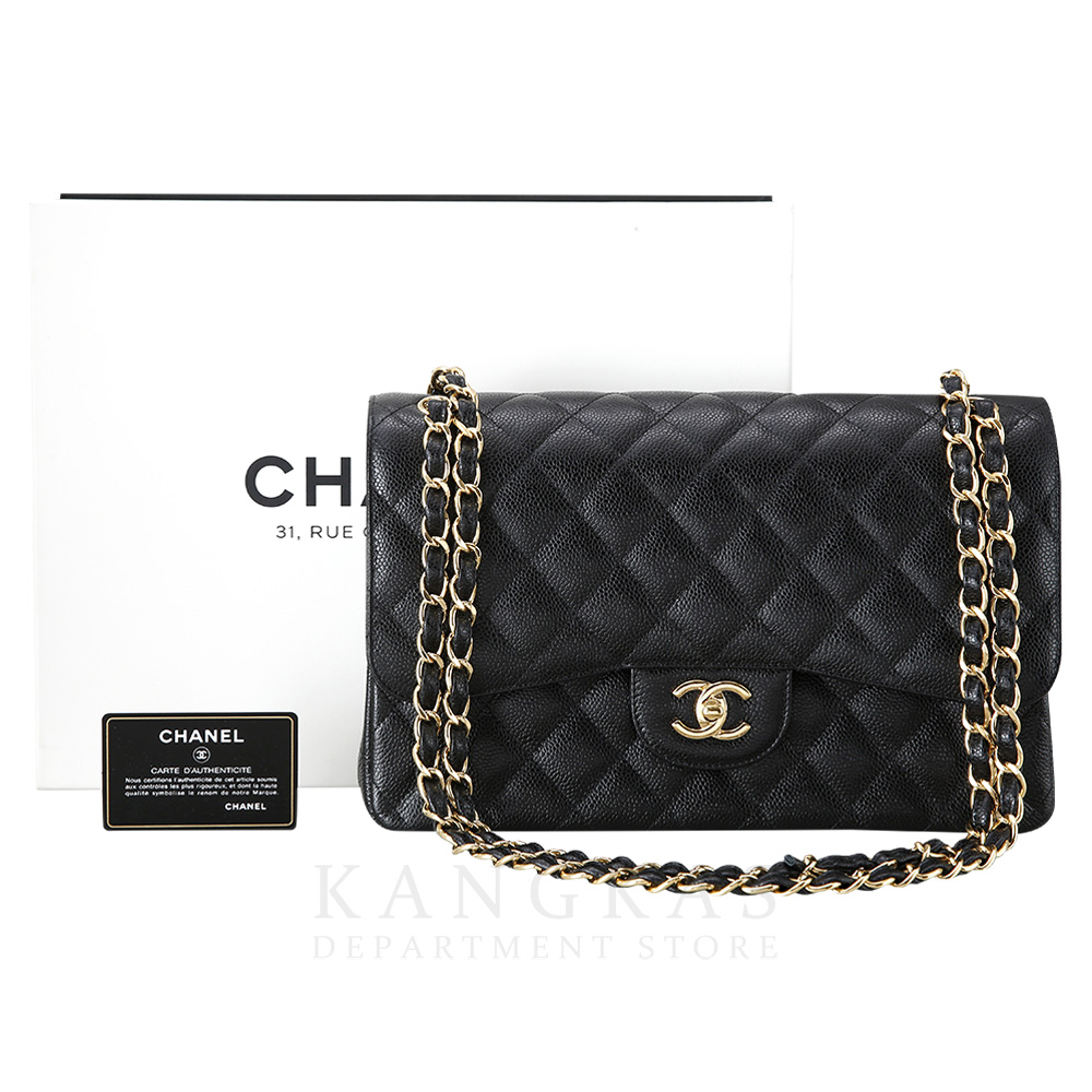 CHANEL(USED)샤넬 클래식 캐비어 점보 블랙 금장