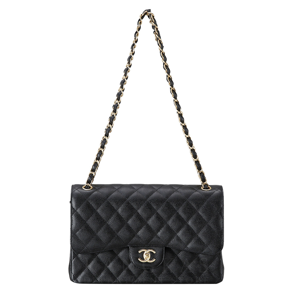 CHANEL(USED)샤넬 클래식 캐비어 점보 블랙 금장