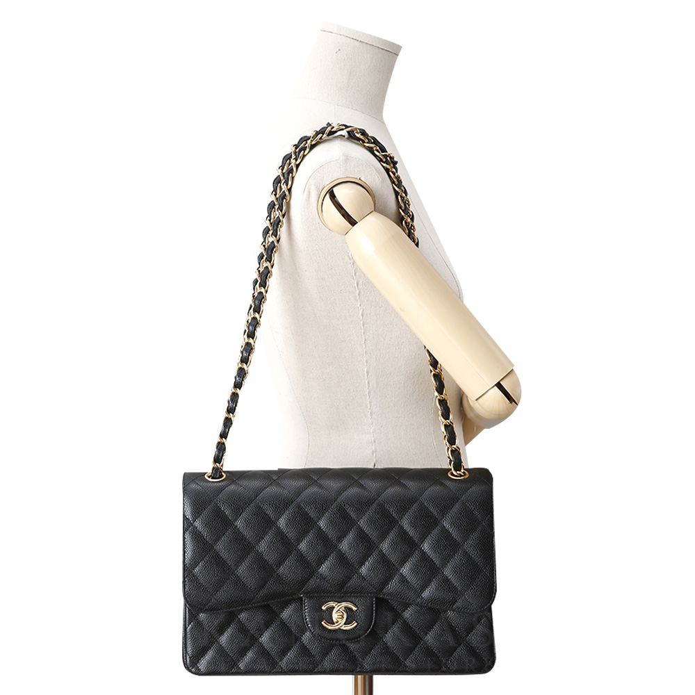 CHANEL(USED)샤넬 클래식 캐비어 점보 블랙 금장