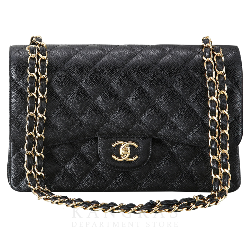 CHANEL(USED)샤넬 클래식 캐비어 점보 블랙 금장