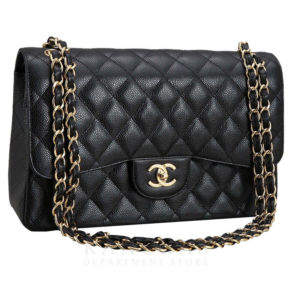 CHANEL(USED)샤넬 클래식 캐비어 점보 블랙 금장