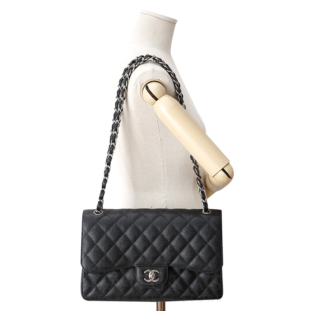 CHANEL(USED)샤넬 클래식 캐비어 점보 블랙 은장