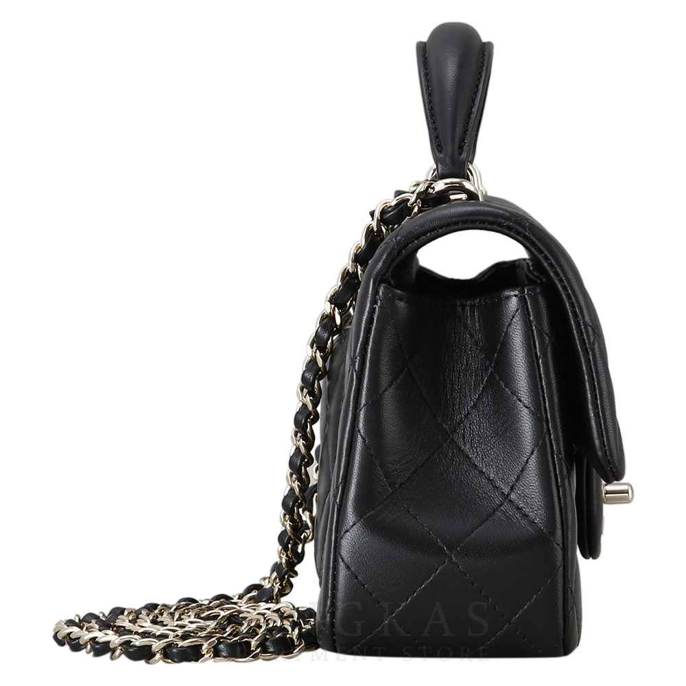 CHANEL(NEW)샤넬 클래식 램스킨 뉴미니 탑핸들 블랙