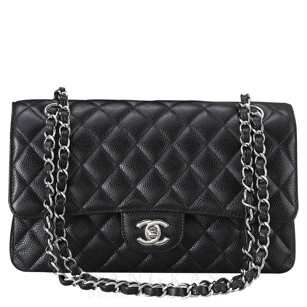 CHANEL(USED)샤넬 클래식 캐비어 미듐 블랙 은장