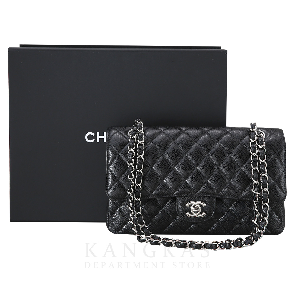 CHANEL(USED)샤넬 클래식 캐비어 미듐 블랙 은장