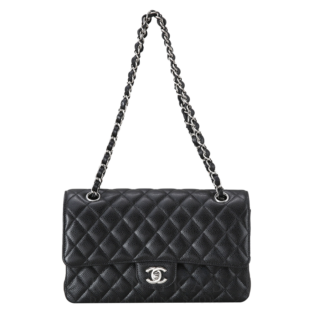 CHANEL(USED)샤넬 클래식 캐비어 미듐 블랙 은장