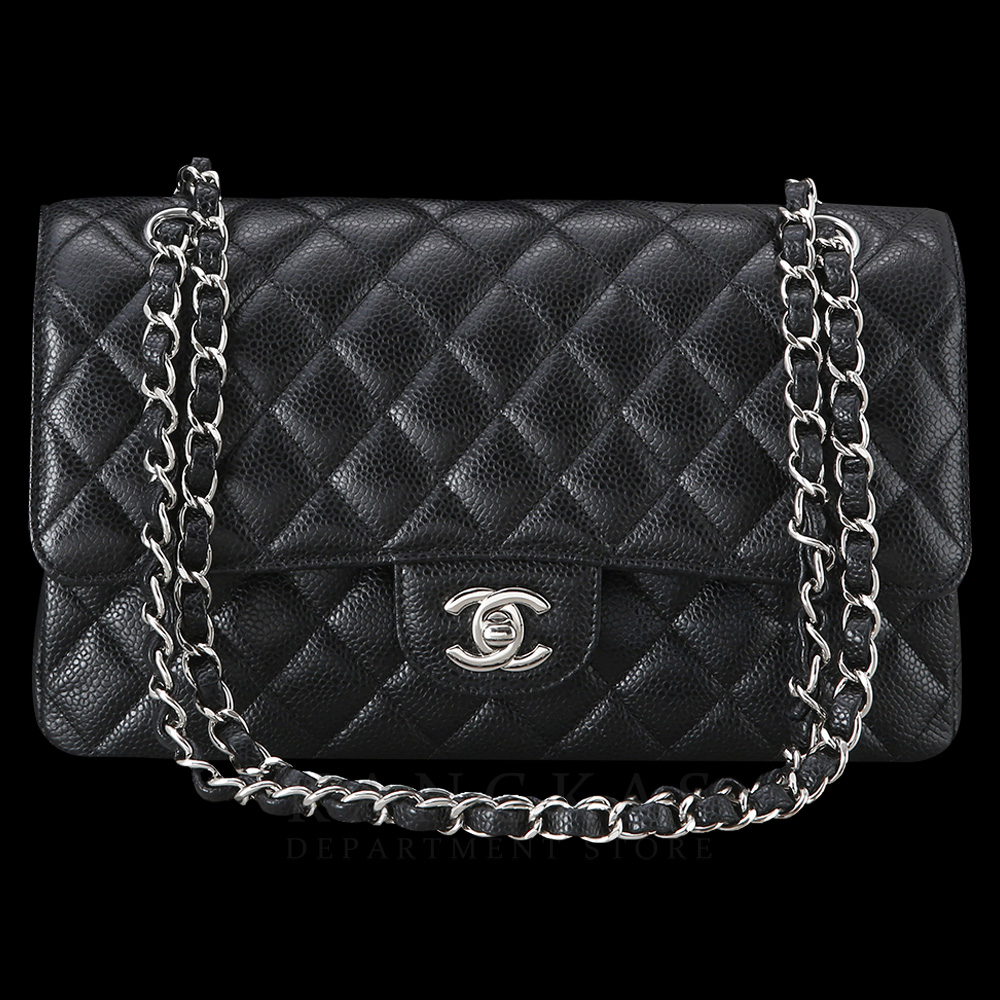 CHANEL(USED)샤넬 클래식 캐비어 미듐 블랙 은장