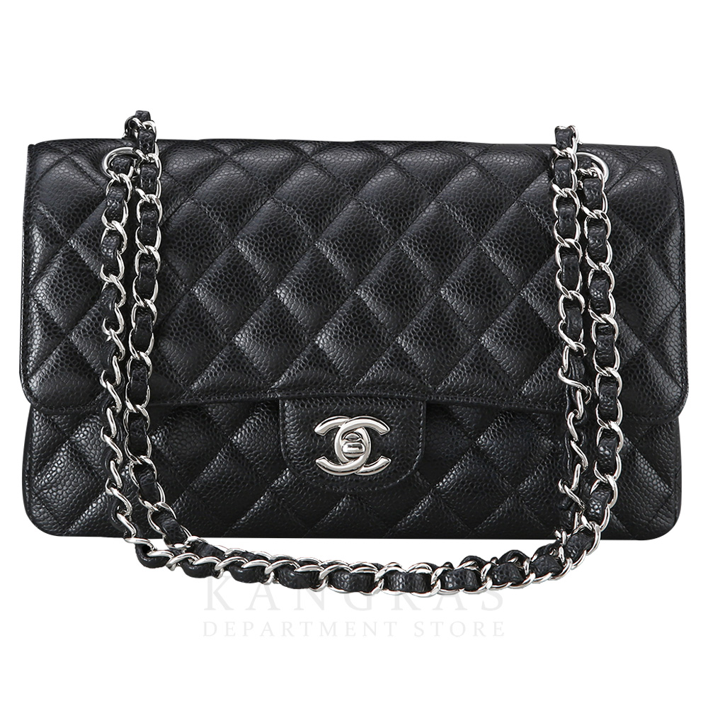 CHANEL(USED)샤넬 클래식 캐비어 미듐 블랙 은장
