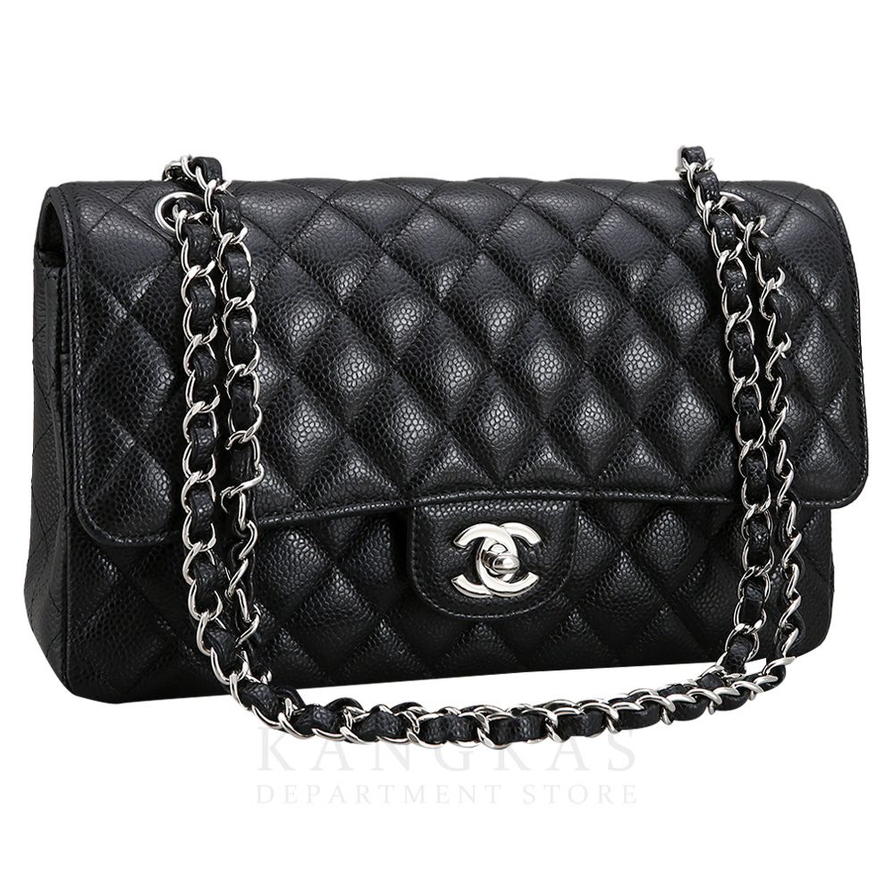 CHANEL(USED)샤넬 클래식 캐비어 미듐 블랙 은장