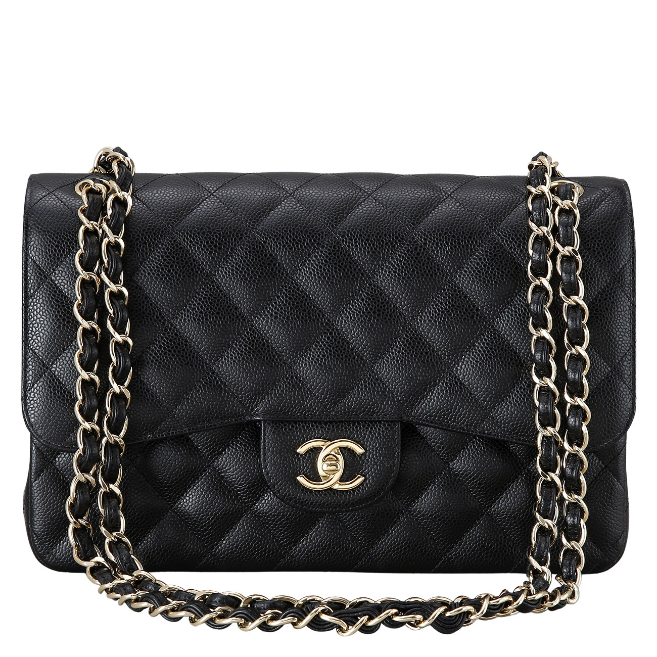 CHANEL(USED)샤넬 클래식 캐비어 점보 블랙 금장
