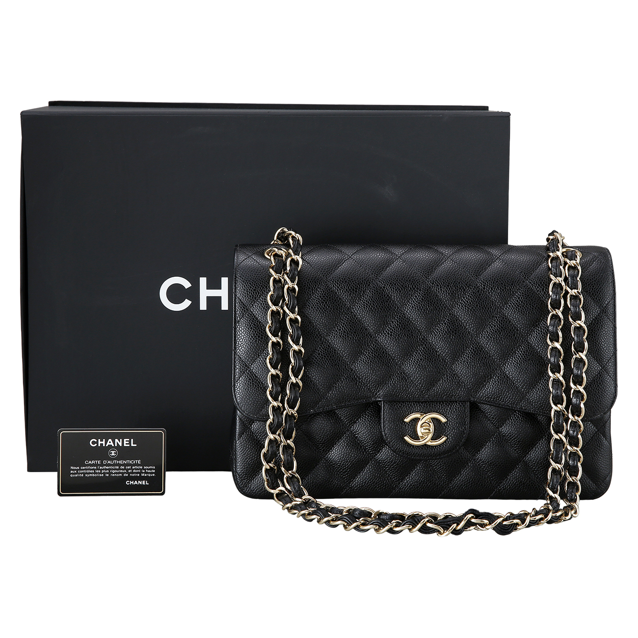 CHANEL(USED)샤넬 클래식 캐비어 점보 블랙 금장
