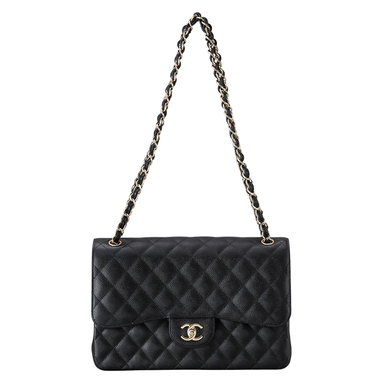 CHANEL(USED)샤넬 클래식 캐비어 점보 블랙 금장