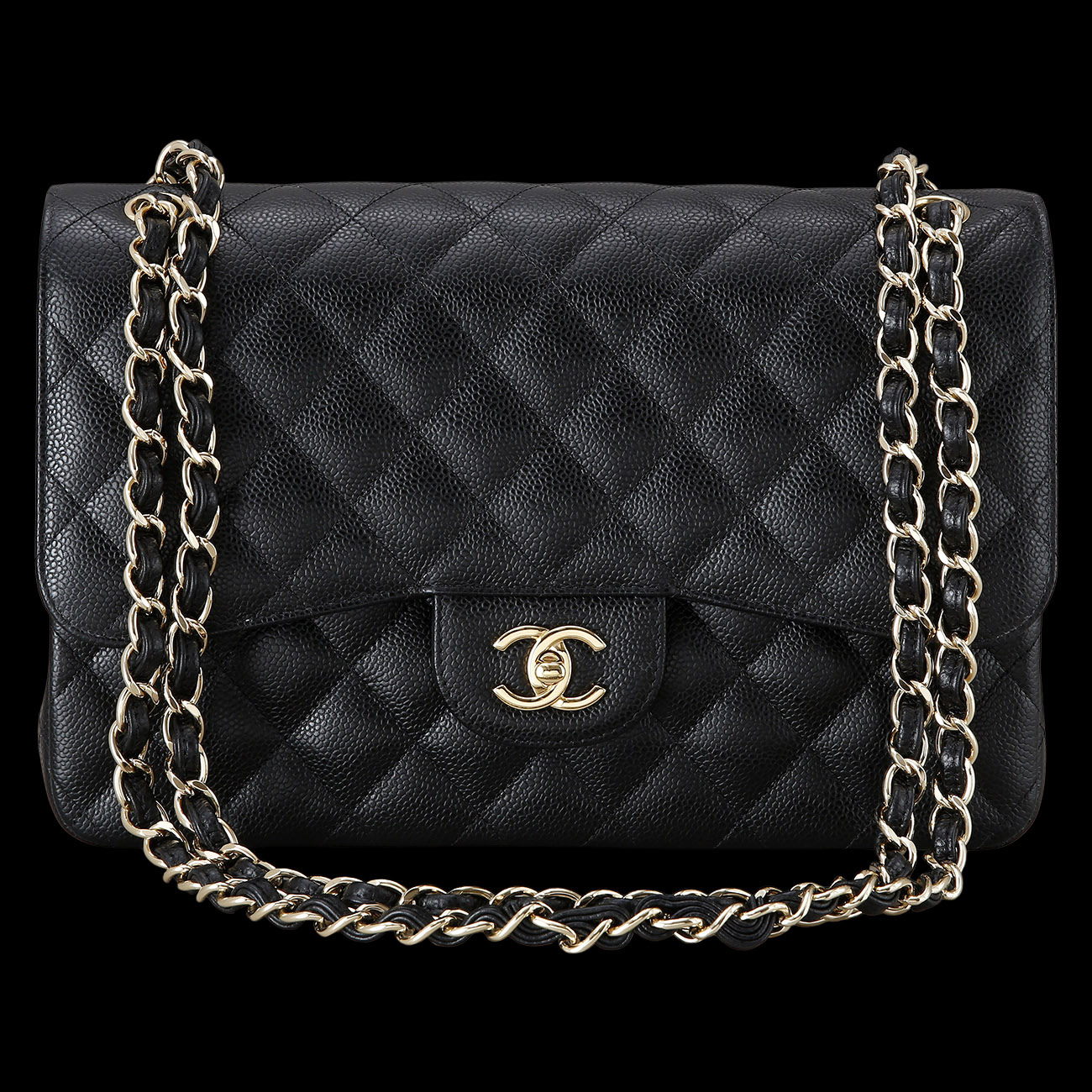 CHANEL(USED)샤넬 클래식 캐비어 점보 블랙 금장