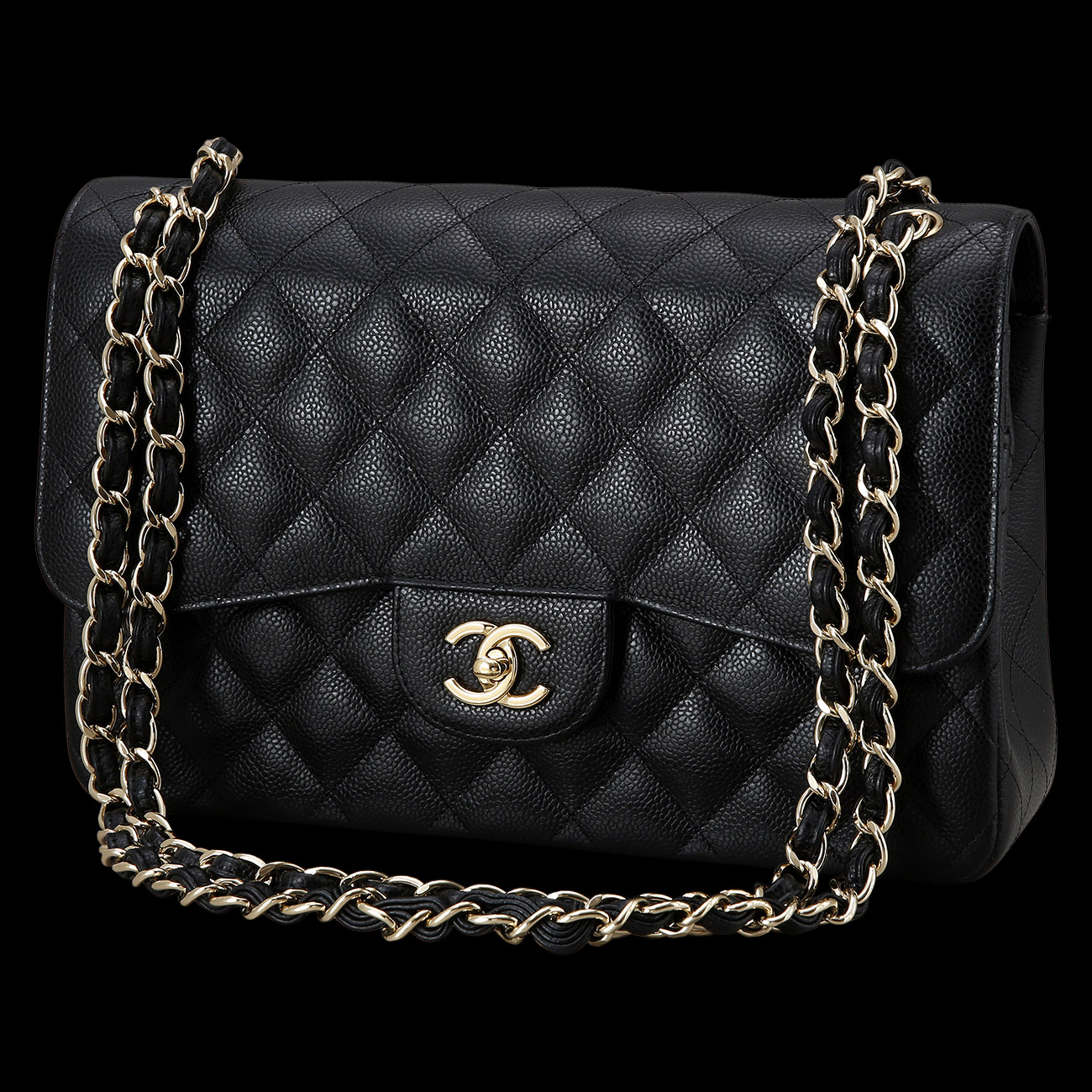 CHANEL(USED)샤넬 클래식 캐비어 점보 블랙 금장