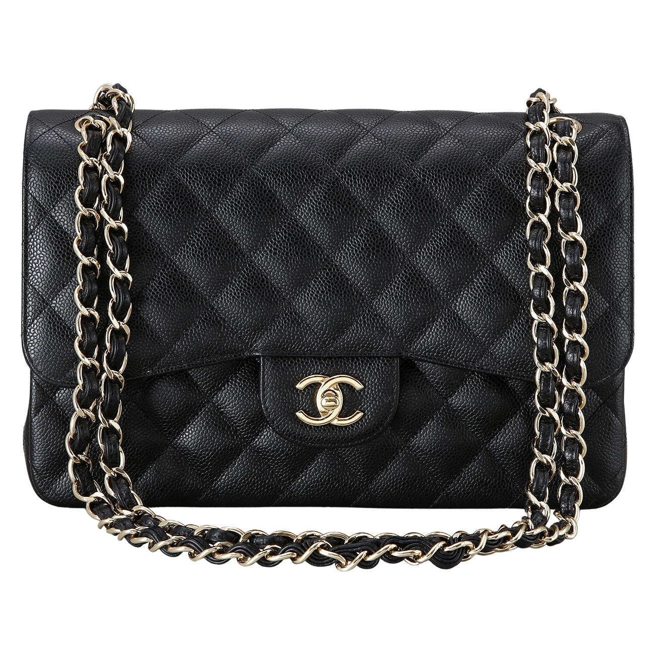CHANEL(USED)샤넬 클래식 캐비어 점보 블랙 금장