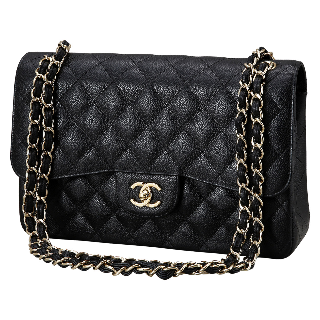 CHANEL(USED)샤넬 클래식 캐비어 점보 블랙 금장