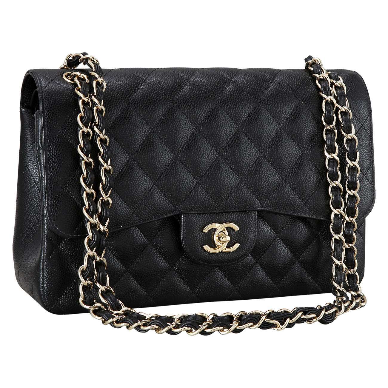 CHANEL(USED)샤넬 클래식 캐비어 점보 블랙 금장