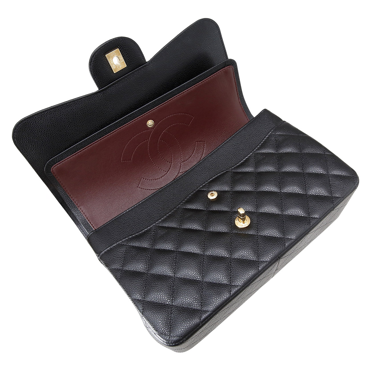 CHANEL(USED)샤넬 클래식 캐비어 점보 블랙 금장